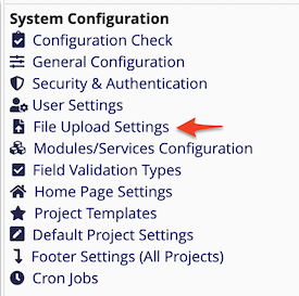 File Upload Settings Menu