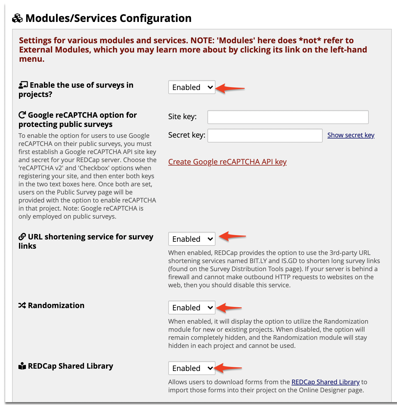 Modules/Services Configuration
