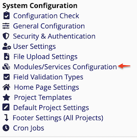 Modules/Services Configuration Menu