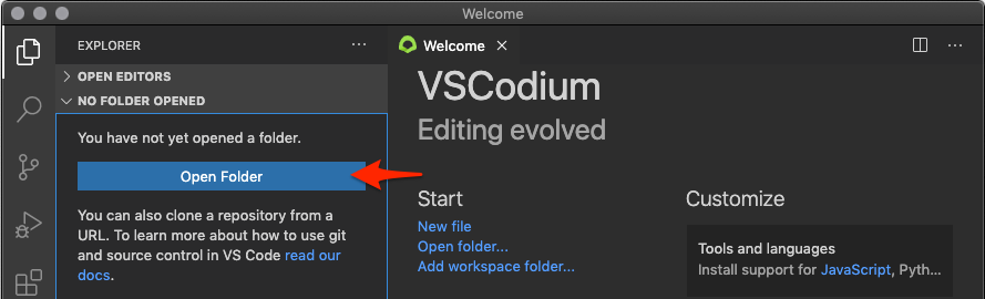 VSCodium select redcap-docker-compose folder